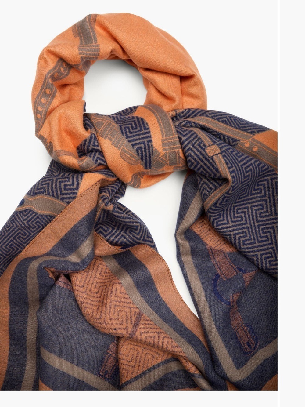 Orange & Navy horse print reversible 
scarf - Picture 2 of 8
